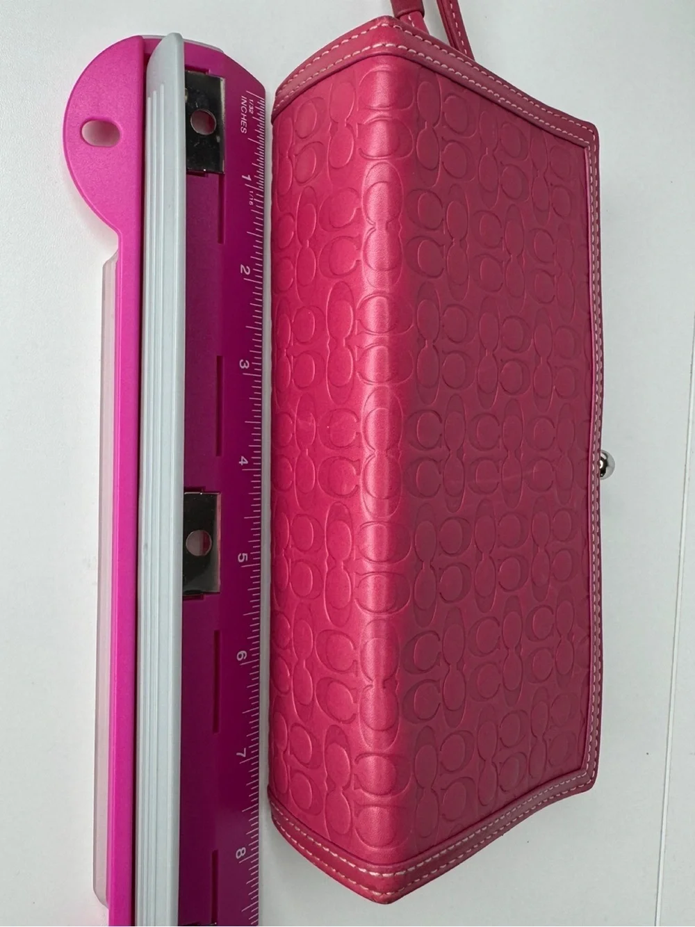 Coach Y2K Pink Embossed Signature C Kisslock Frame Clutch Wristlet Bag
